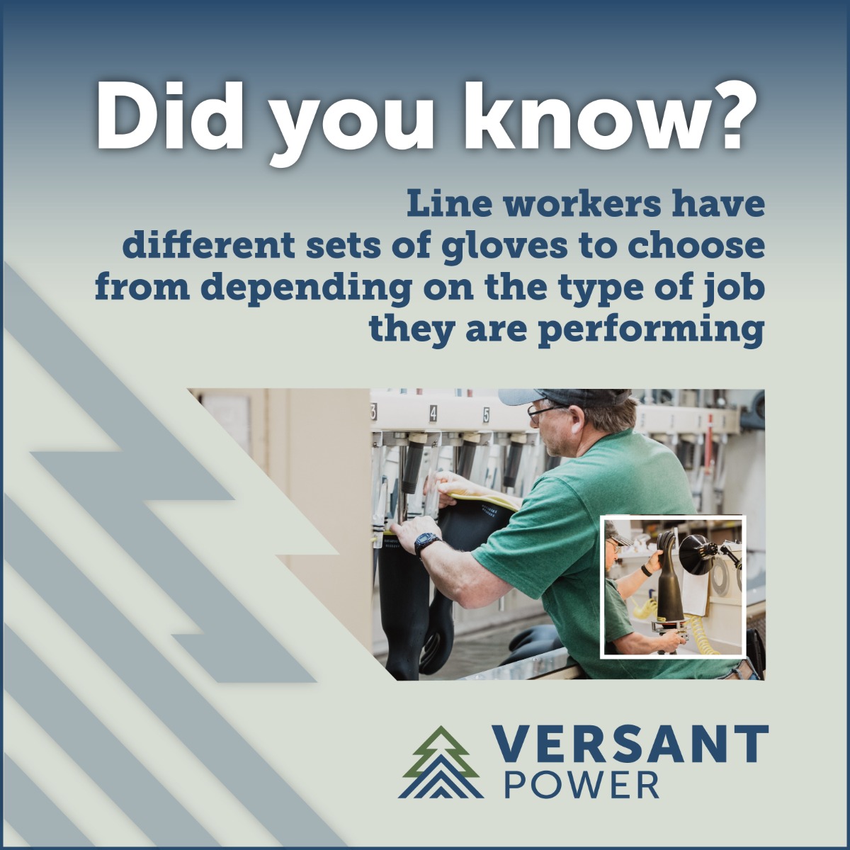 Versant Power 'Did You Know' graphic explaining the different types of safety gloves used by line workers.